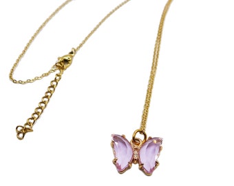 Butterfly necklace, stainless steel chain, crystal butterfly necklace.