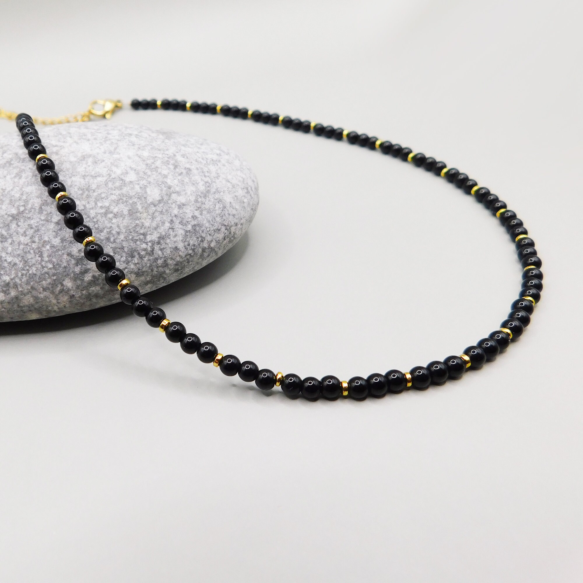 Black Stone Choker Necklace Black Stone and Gold Hematite | Etsy