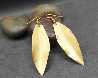 Leaf earrings with matte brass, dangle leaf earrings