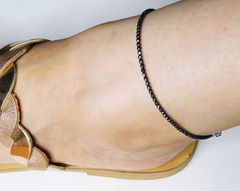 Hematite anklet, Black anklet, Minimal Anklet, Hematite Stone.