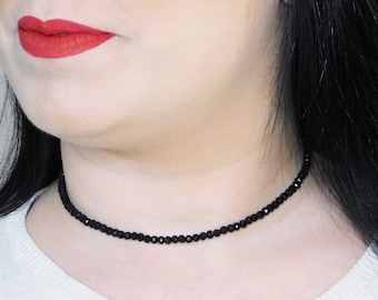 Schwarze Perlen Choker, Kristall Choker, Minimal Choker.