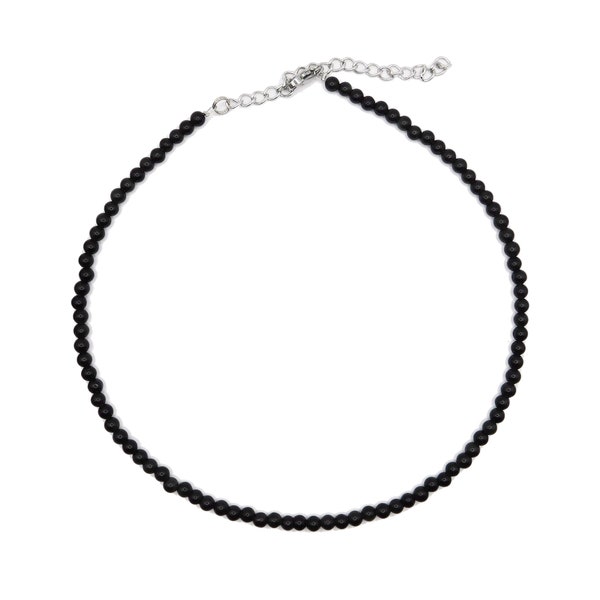 Obsidian choker necklace, black choker, beaded choker, minimalist gemstone choker.