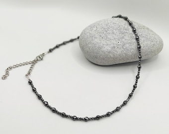 Hämatit Choker Halskette, Edelstein Choker, Minimalistische Halskette, mit zwei Größen Perlen
