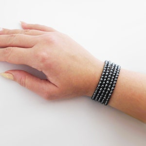 Pulsera de hematita negra, pulsera de 5 filas, pulsera de hematita facetada