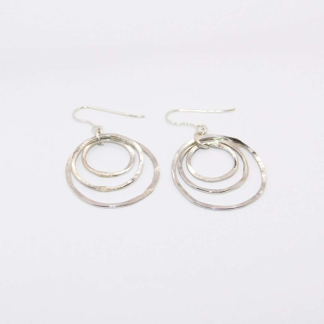 Triple Circle Earrings Silver 925 Earrings Dangle Sterling - Etsy