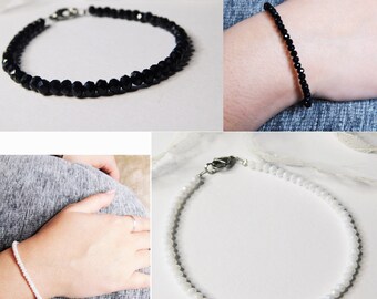 White Crystal Bracelet, Black crystal Bracelet, with stainless steel clasp.