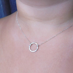 Dainty circle necklace, karma necklace, minimalist necklace, silver necklace