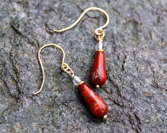 Free Form Style Stainless Steel Ear Wires Drop Earrings Red Creek Jasper Natural Stone Earrings