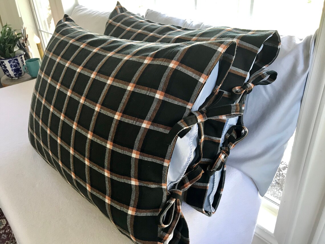 Flannel Pillowcases / Flannel Pillow Shams Cute Tie Closure Fall