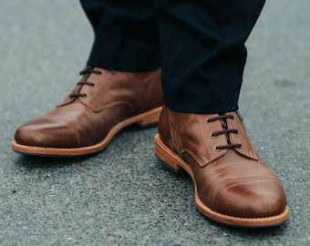Men’s Leather Boots - Handcrafted  100% Leather, Casual or Formal Wear, Durable & Vintage-Inspired Lace-Up Boots