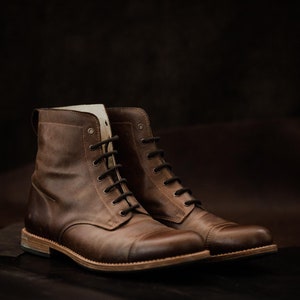 Man Boots 100% Leather Handmade Casual Elegant Boots & Shoes for Men Brown Vintage High Quality Motorcycle Cafe Racer
