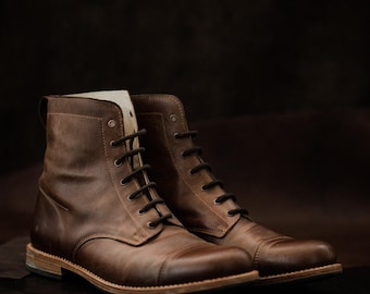 Męskie buty 100% skórzane Ręcznie robione eleganckie buty i buty męskie Brązowy Vintage Wysokiej jakości motocykl Cafe Racer
