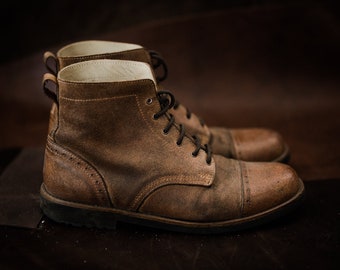 Botas hombre de cuero hechas a mano Botas casuales elegantes hombres Marrón Vintage alta calidad Botas de otoño, Botas con cordones, Botines