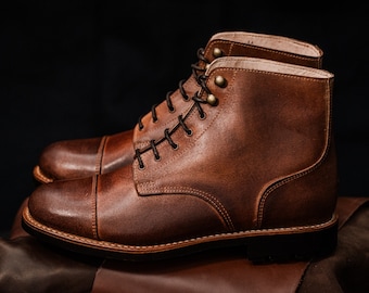 Bottes homme 100% cuir faites à la main bottes élégantes décontractées hommes marron vintage bottes d'automne de haute qualité, bottes à lacets, bottines semelle militaire