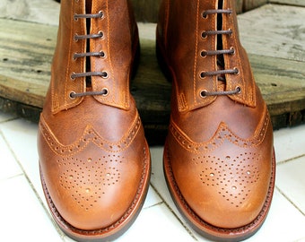 Handmade Mens Leather Ankle Boots, Vintage Lace-Up