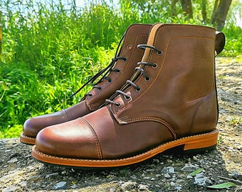 Man Boots 100% Leather Handmade Casual Elegant Boots & Shoes for Men Brown Vintage High Quality Motorcycle Cafe Racer