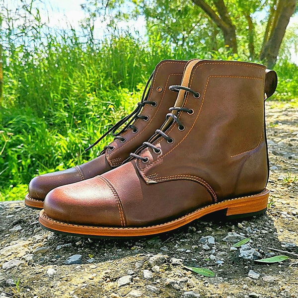 Man Boots 100% Leather Handmade Casual Elegant Boots & Shoes for Men Brown Vintage High Quality Motorcycle Cafe Racer