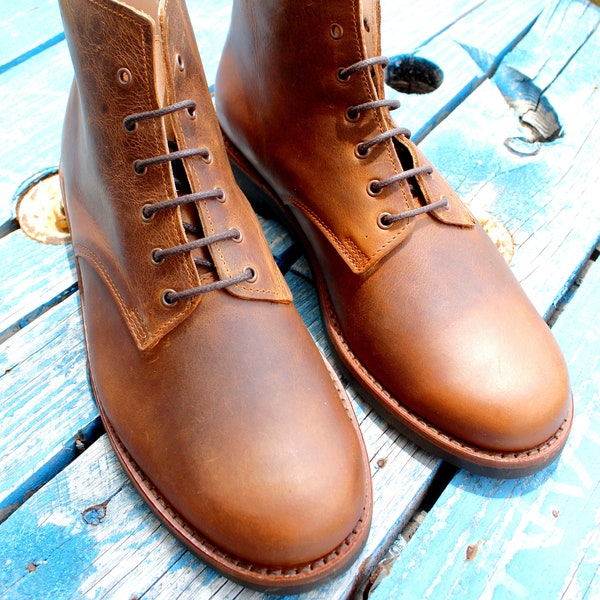 Botas y zapatos elegantes casuales hechos a mano de cuero para hombres Vintage de alta calidad Botas de otoño, Botas con cordones, Botines