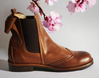 Chelsea Leather Handmade Casual Elegant Boots & Shoes for Women.  Women's Leather Boots With Bow Fall Boots, Ankle Boots