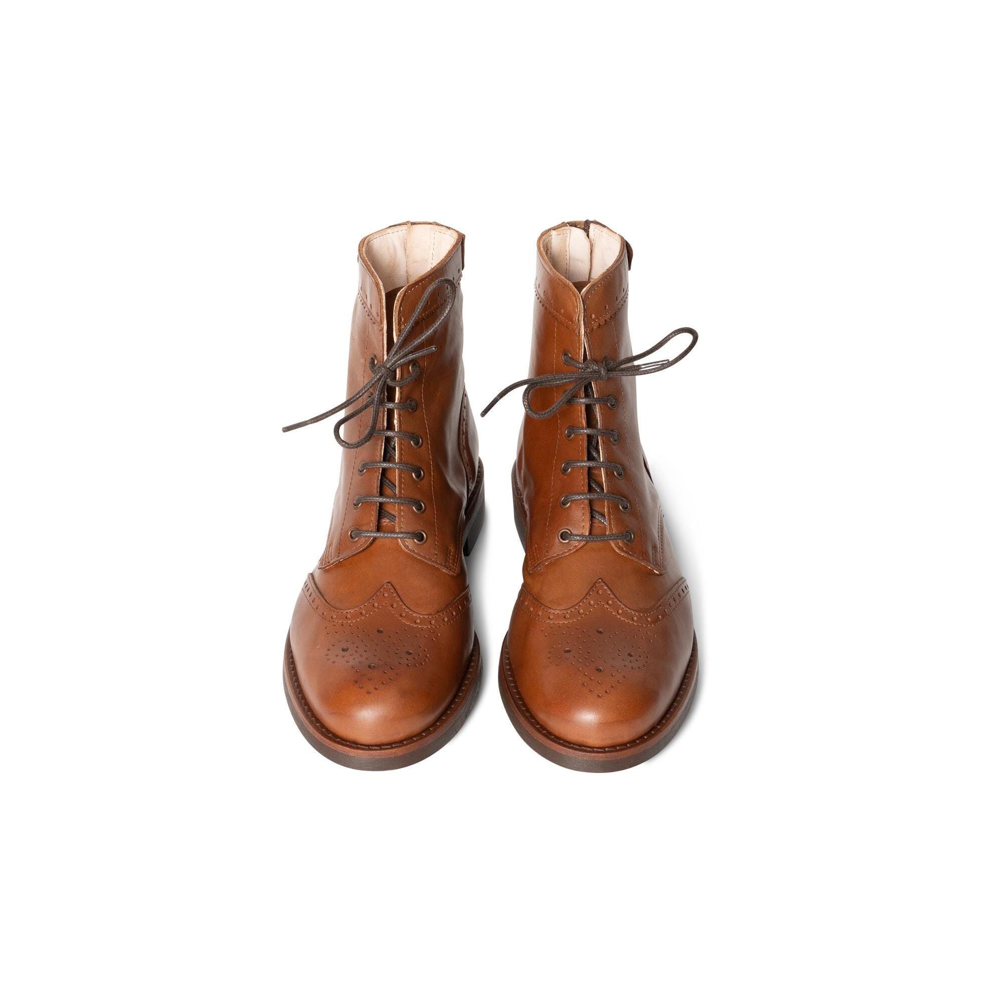 Tan Brogue Chelsea Boots Ladies Brown Brogue Boots Handmade Leather Brogue Boots: Women's Cognac Oxford Lace- Tan Brogue Chelsea Boots Ladies Brown Brogue Boots Handmade Leather Brogue Boots: Women's Cognac Oxford Lace-