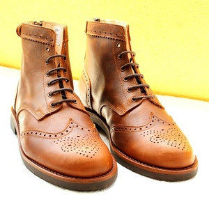 Leder handgefertigt lässig elegante Stiefel für Männer Oxford Style braun Vintage hochwertige Herfstlaarzen, veterlaarzen, enkellaarzen