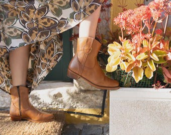 Handmade Leather Boots, Vintage Brown Chelsea Boots