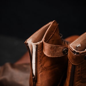 Bottes et chaussures élégantes décontractées faites à la main, 100 % cuir pour femme, style oxford, marron vintage, haute qualité, bottes d'automne, bottes à lacets, bottines image 6