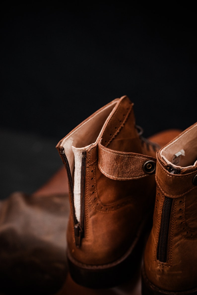 Bottes et chaussures élégantes décontractées faites à la main, 100 % cuir pour femme, style oxford, marron vintage, haute qualité, bottes d'automne, bottes à lacets, bottines image 6