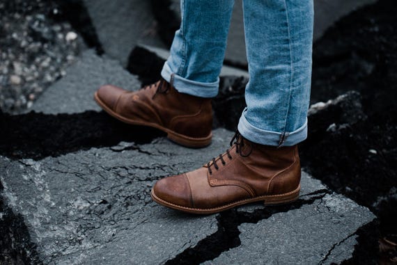 Mens Handmade Lace up Ankle Boots High Quality Leather Casual Elegance Vintage Style for All Seasons Etsy