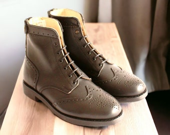 Botas y zapatos elegantes casuales hechos a mano de piel hombres Estilo Oxford Negro Vintage Motocicleta calidad Cafe Racer Militar Trabajo