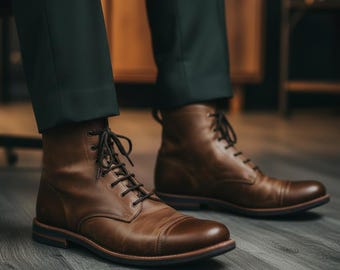 Handmade Leather Boots: Men's Brown Vintage Motorcycle Cafe Racer