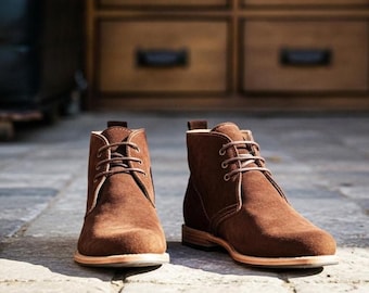Man Boots 100% Leather Handmade, Suede chukkas for men for a robust, elegant and resistant shoe, Portuguese Boots