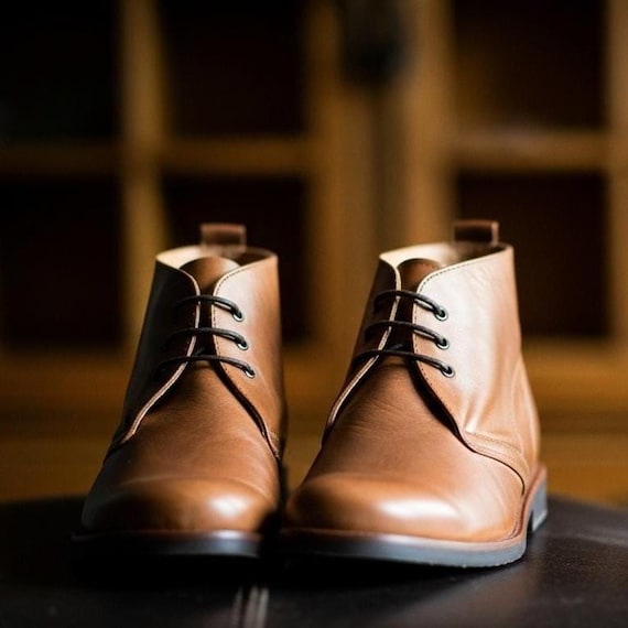 Handmade Leather Lace-up Ankle Boots, Men display picture 1
