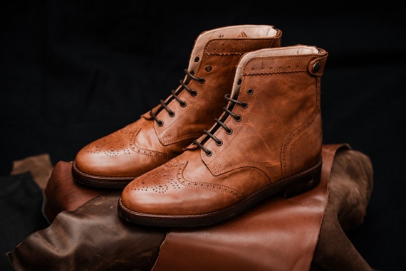 Timberland Coffee Brown Leather Wingtip Brogue Boots - Size 12 Women Brown Cognac Brogue Leather Winter Boots Handmade  main image 4