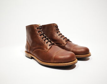 Man Boots 100% Leather Handmade Casual Elegant Boots for Men Brown Vintage High Quality Fall Boots, Lace-up Boots, Ankle Boots