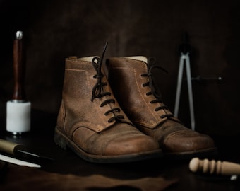 Men’s Handmade Brown Leather Lace-Up Boots | Vintage Ankle Style, Built to Last, Made in Portugal