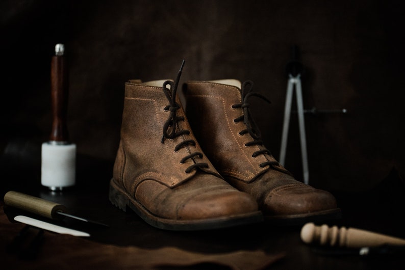 Mann Stiefel Leder handgefertigt lässig Stiefel & Schuhe für Männer braun Vintage hochwertige Herbststiefel, Schnürstiefel, Stiefeletten Bild 2