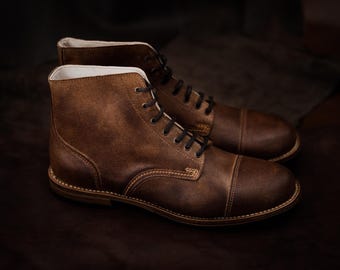 Man Boots 100% Leather Handmade Casual Elegant Boots & Shoes for Men Brown Vintage High Quality Motorcycle Cafe Racer