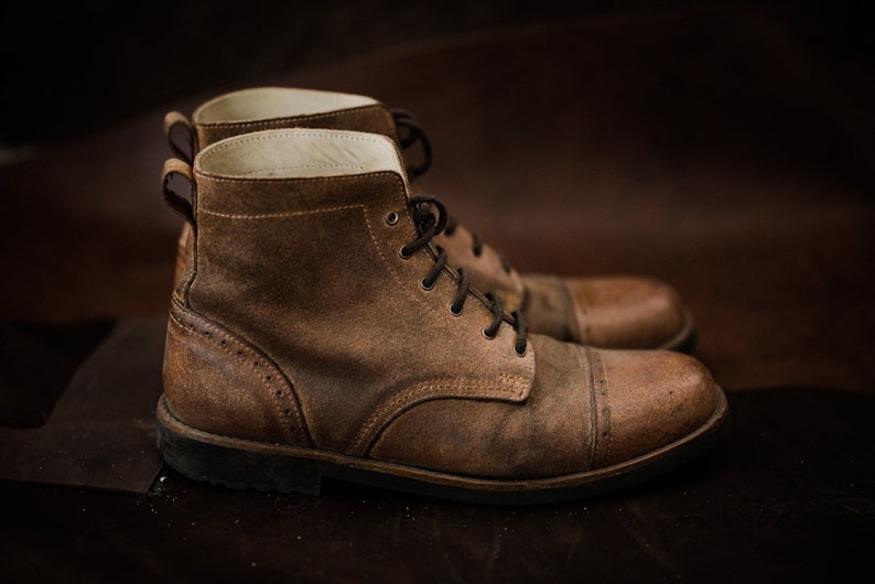 Mann Stiefel Leder handgefertigt lässig Stiefel & Schuhe für Männer braun Vintage hochwertige Herbststiefel, Schnürstiefel, Stiefeletten Bild 1