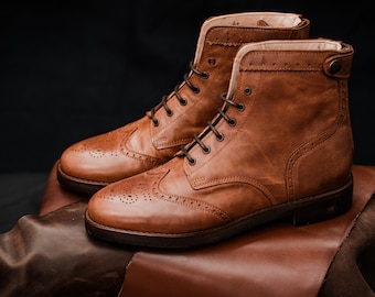 Botas hechas a mano para hombre, botas de cuero para hombre, botas para hombre, botines con cordones para hombre, botas de cuero para hombre, botas Vintage para hombre, botas para hombre