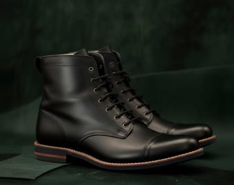 Handmade Mens Leather Ankle Boots, Vintage Lace-Up