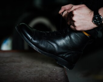 Handmade Mens Leather Ankle Boots, Vintage Lace-Up