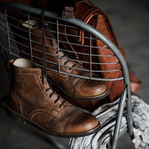Mann Stiefel Leder handgefertigt lässig Stiefel & Schuhe für Männer braun Vintage hochwertige Herbststiefel, Schnürstiefel, Stiefeletten Bild 4