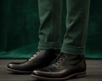 Handmade Leather Boots: Men's Brown Vintage Motorcycle Cafe Racer