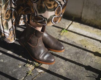 Handmade Leather Boots, Vintage Brown Chelsea Boots