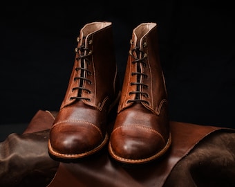 vintage boots  leather boots  man boots  mens leather boots  genuine leather casual boots  boots leather eather work   heritage  rugged