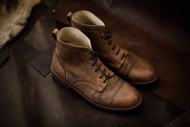 Mann Stiefel Leder handgefertigt lässig Stiefel & Schuhe für Männer braun Vintage hochwertige Herbststiefel, Schnürstiefel, Stiefeletten Bild 6