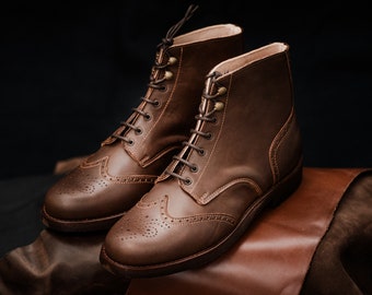 Botas hechas a mano para hombre, botas de cuero para hombre, botas para hombre, botines con cordones para hombre, botas de cuero para hombre, botas Vintage para hombre, botas para hombre