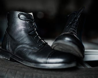 Man Boots 100% Leather Handmade Casual Elegant Boots & Shoes for Men Black Vintage Fall Boots, Lace-up Boots, Ankle Boots, Portuguese Boots