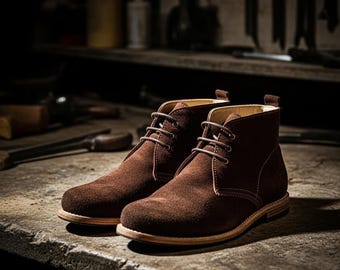 Handmade Leather Suede Chukka Boots, Made in Portugal